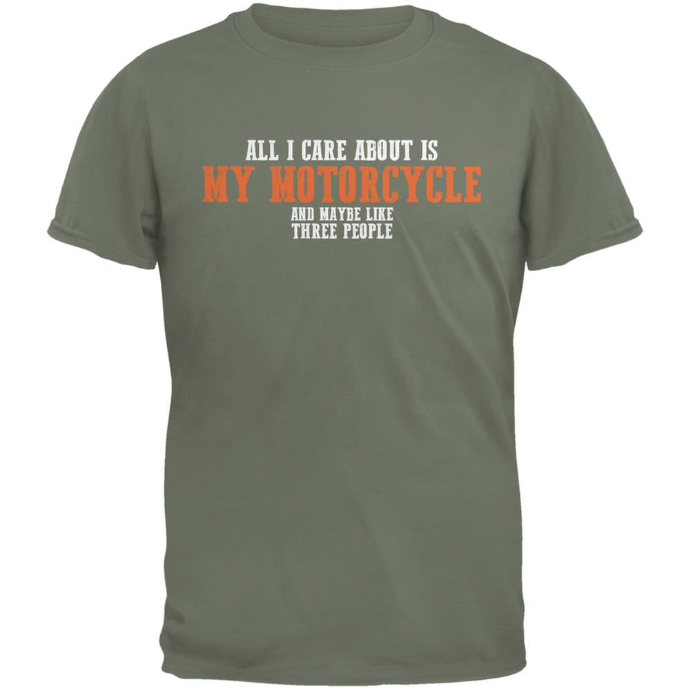 Sarcastic Care About My Motorcycle Military Green Adult T-Shirt Men's T-Shirts Old Glory 2XL Green 