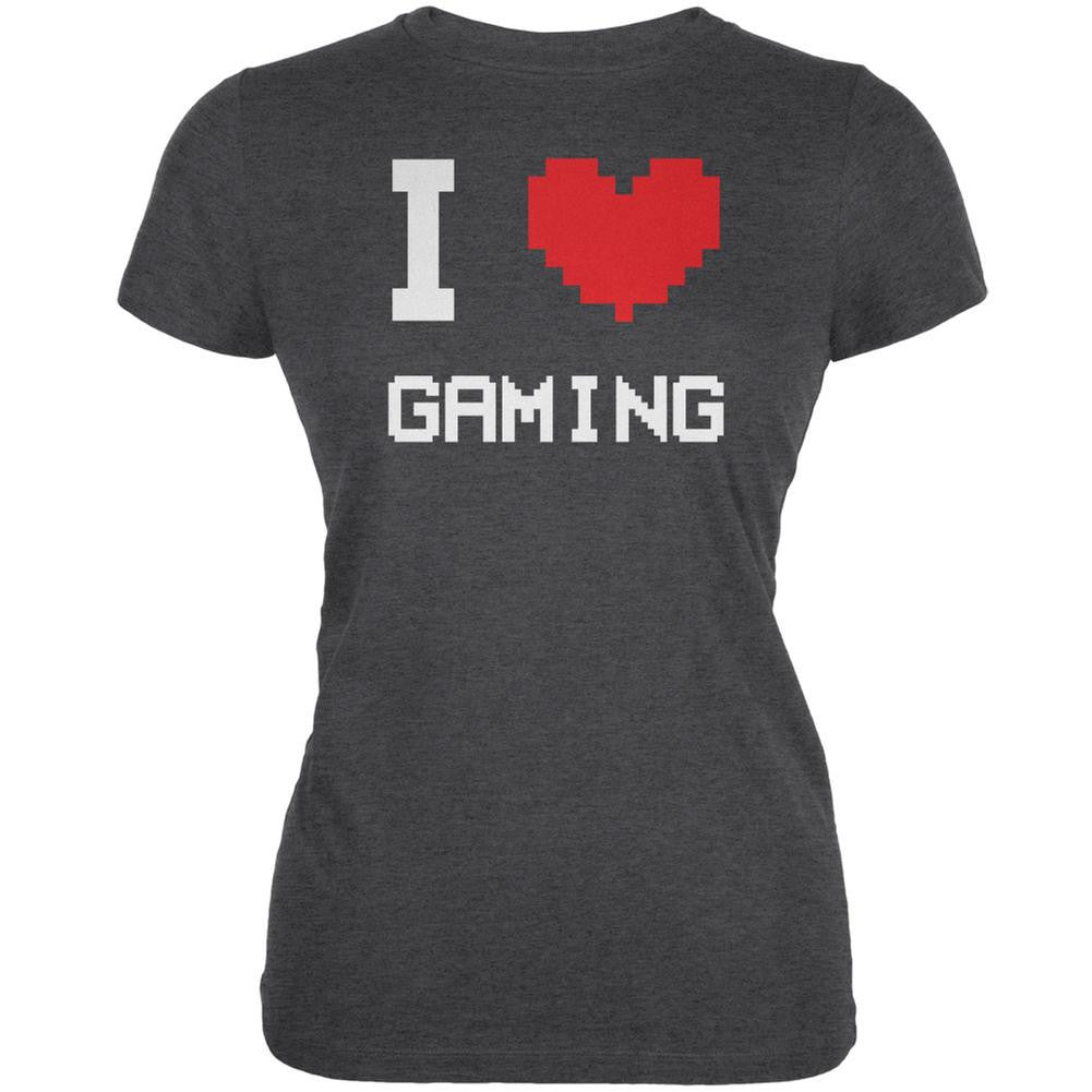 I Heart Gaming 8 Bit Dark Heather Juniors Soft T-Shirt Juniors T-Shirts Old Glory 2XL Grey 