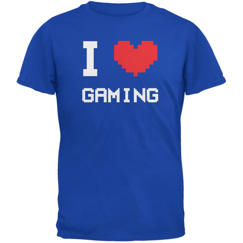 I Heart Gaming 8 Bit Royal Adult T-Shirt Men's T-Shirts Old Glory 2XL Blue 