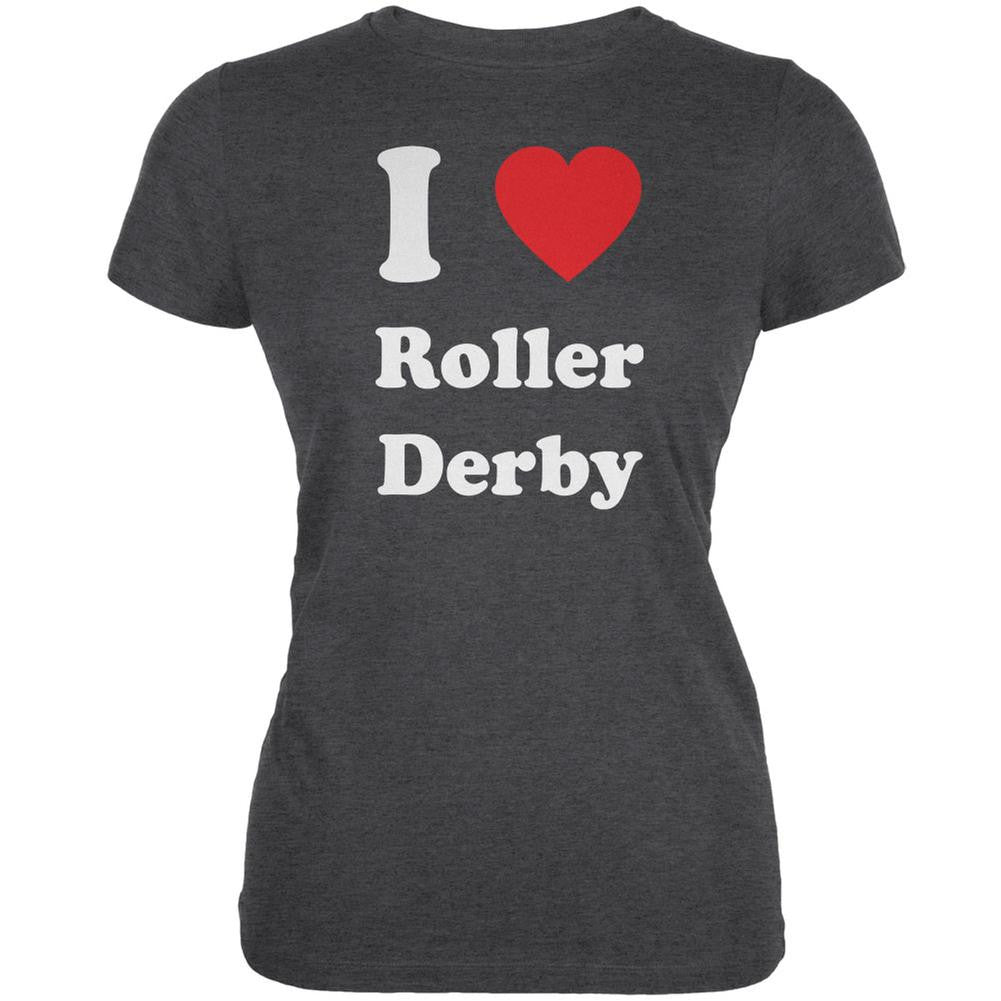 I Heart Roller Derby Dark Heather Juniors Soft T-Shirt Juniors T-Shirts Old Glory 2XL Grey 