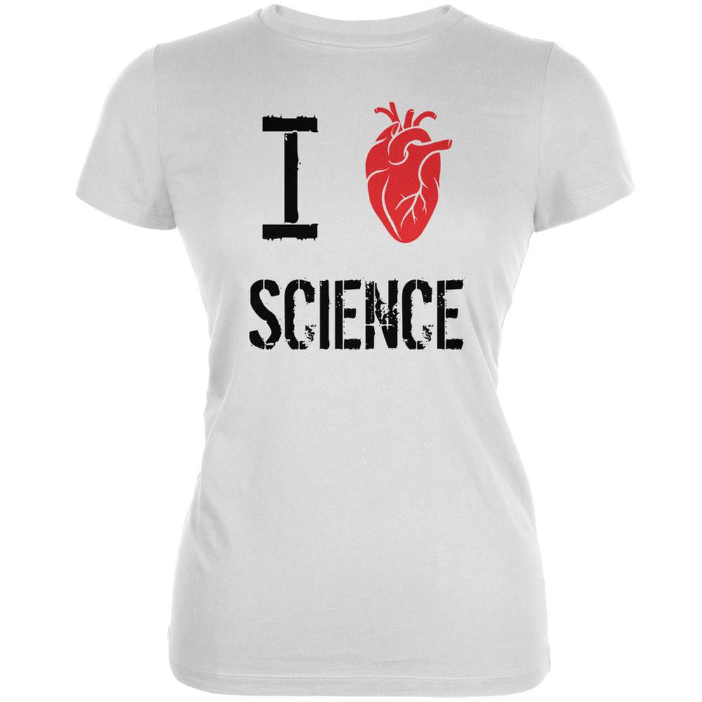 I Human Heart Science White Juniors Soft T-Shirt Juniors T-Shirts Old Glory 2XL White 