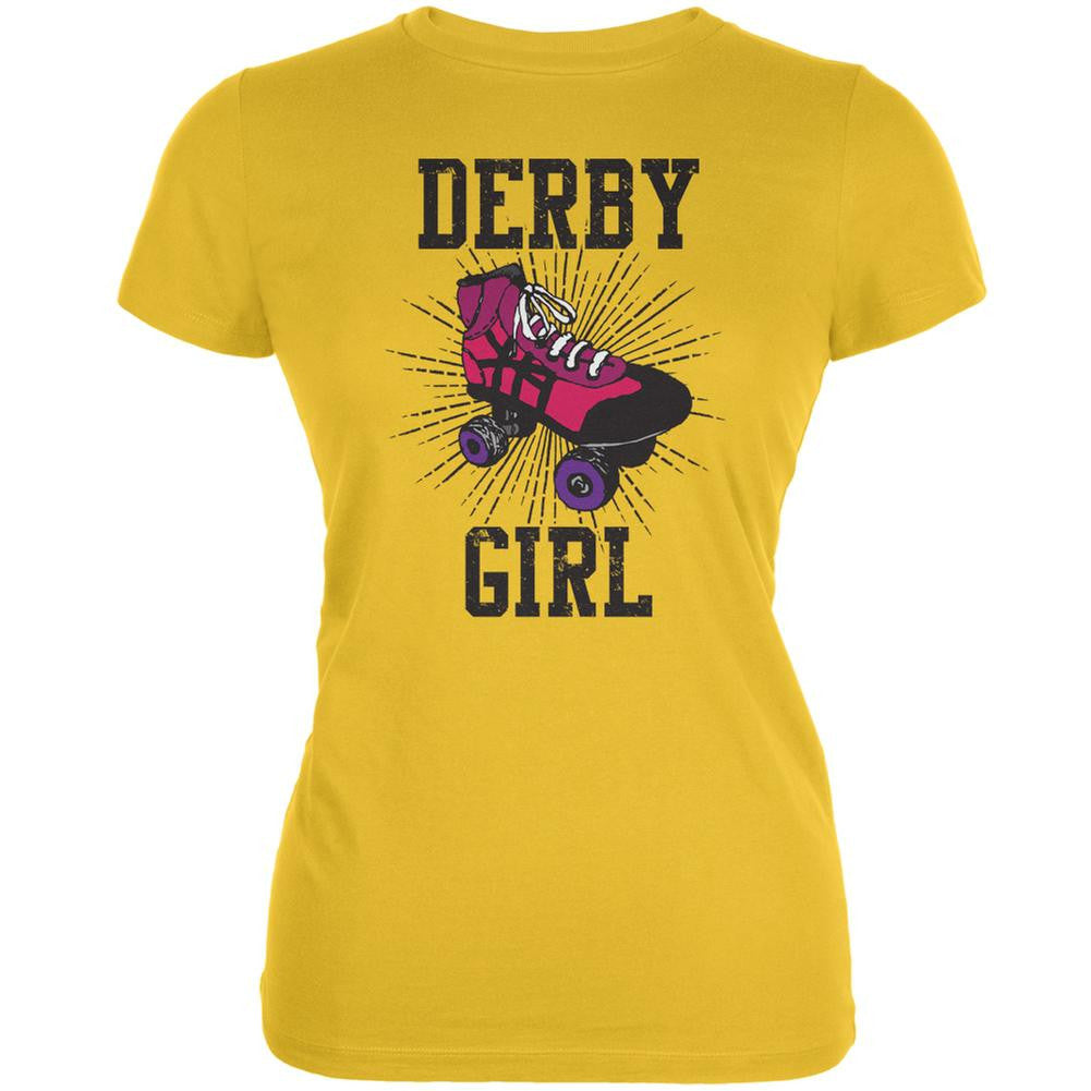 Roller Derby Derby Girl Bright Yellow Juniors Soft T-Shirt Juniors T-Shirts Old Glory 2XL Yellow 