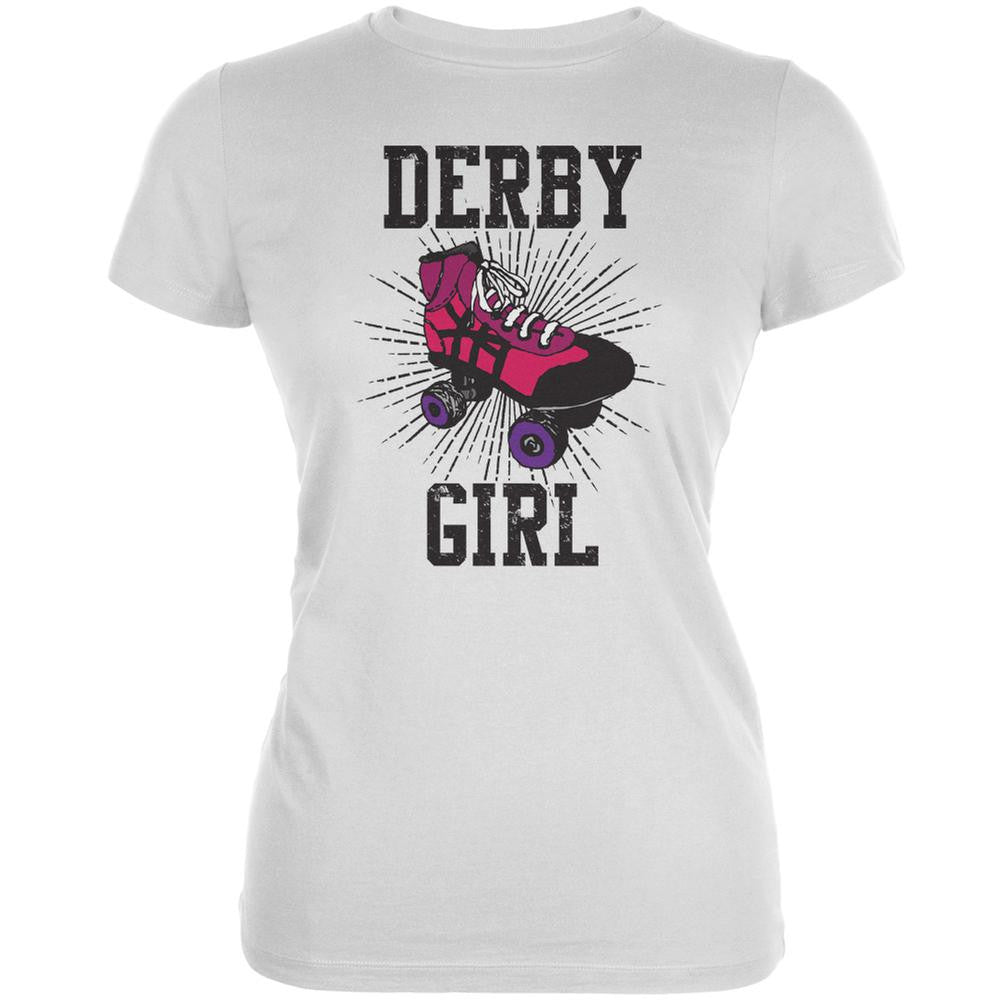 Roller Derby Derby Girl White Juniors Soft T-Shirt Juniors T-Shirts Old Glory 2XL White 