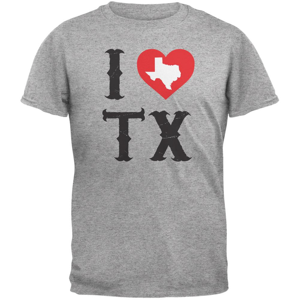 I Heart TX Heather Grey Adult T-Shirt Men's T-Shirts Old Glory 2XL Grey 