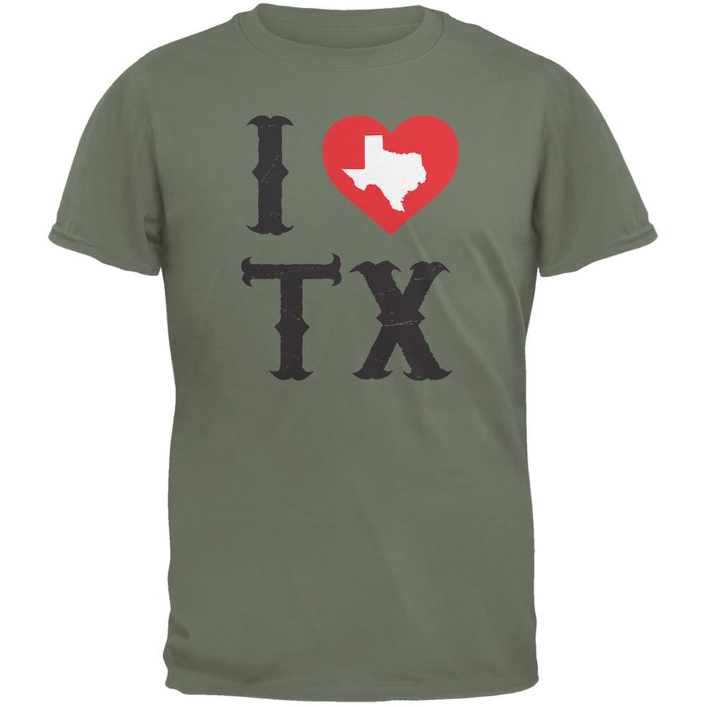 I Heart TX Military Green Adult T-Shirt Men's T-Shirts Old Glory 2XL Green 