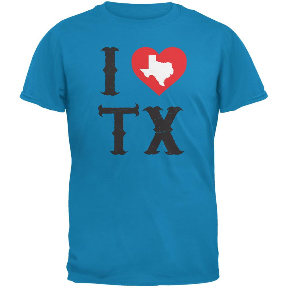 I Heart TX Sapphire Blue Adult T-Shirt Men's T-Shirts Old Glory 2XL Blue 