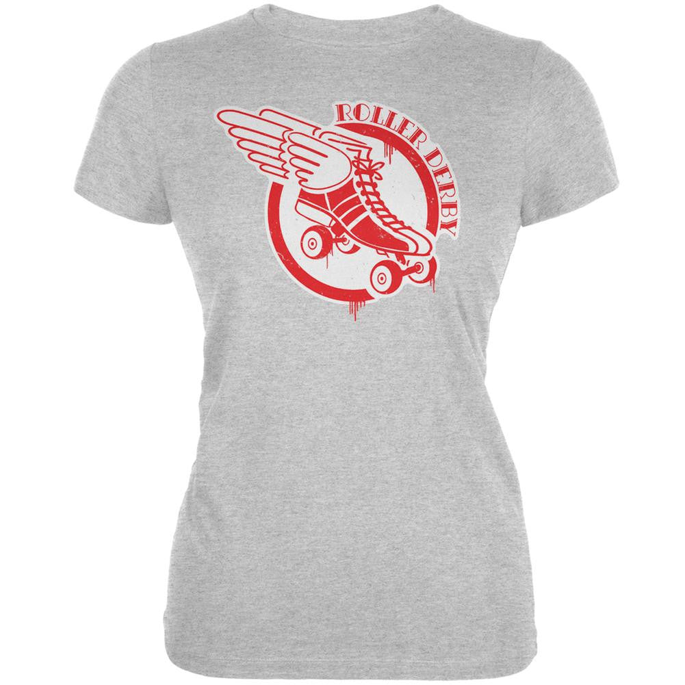 Roller Derby Flying Skate Heather Grey Juniors Soft T-Shirt Juniors T-Shirts Old Glory 2XL Grey 