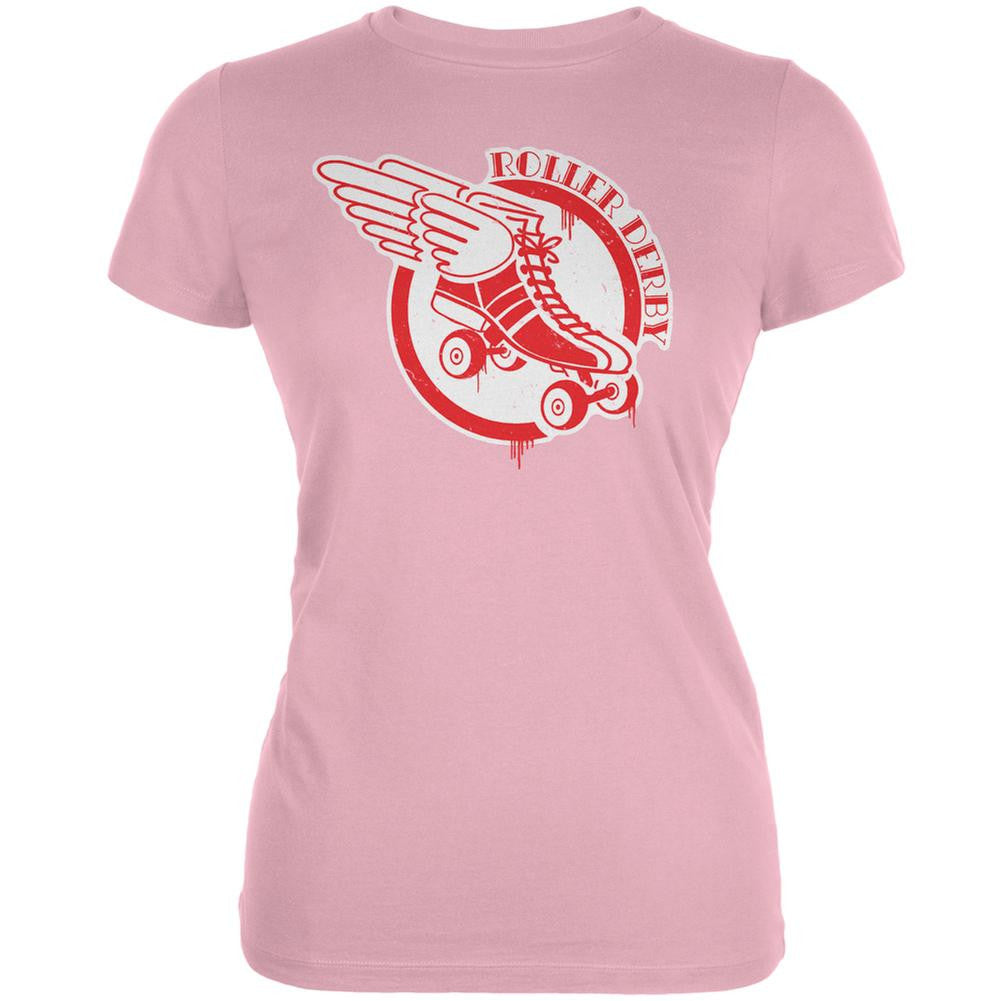 Roller Derby Flying Skate Pink Juniors Soft T-Shirt Juniors T-Shirts Old Glory 2XL Pink 