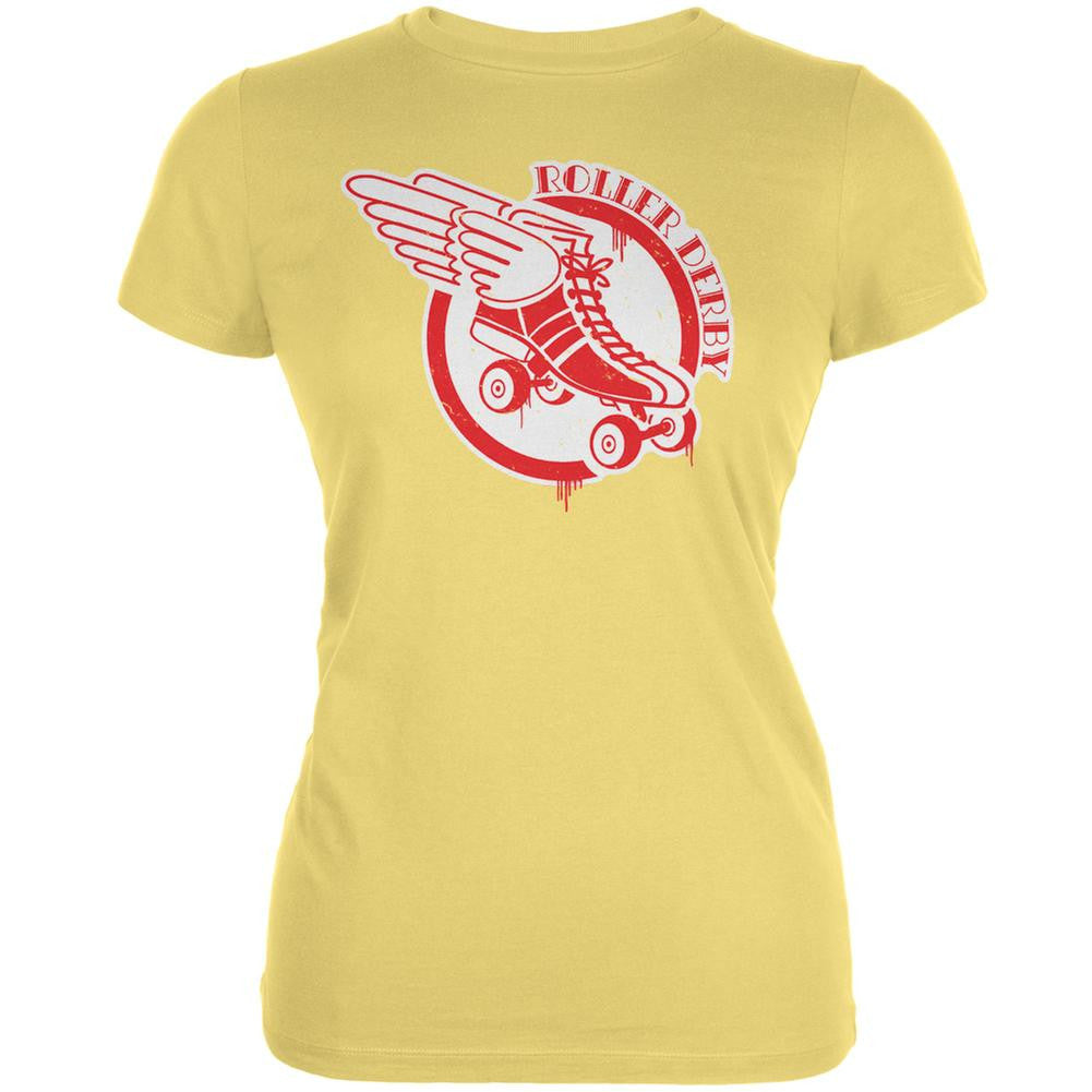 Roller Derby Flying Skate Yellow Juniors Soft T-Shirt Juniors T-Shirts Old Glory LG Yellow 