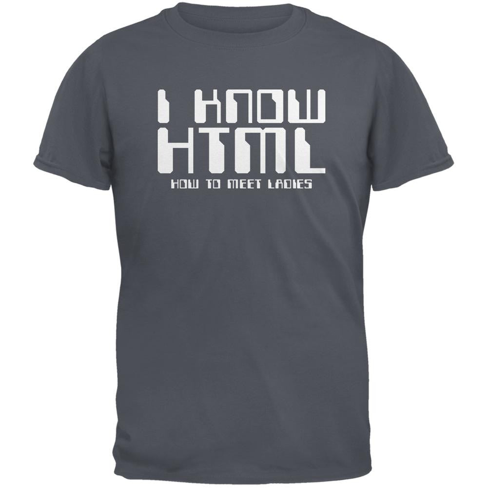 I Know HTML Storm Grey Adult T-Shirt Men's T-Shirts Old Glory 2XL Grey 