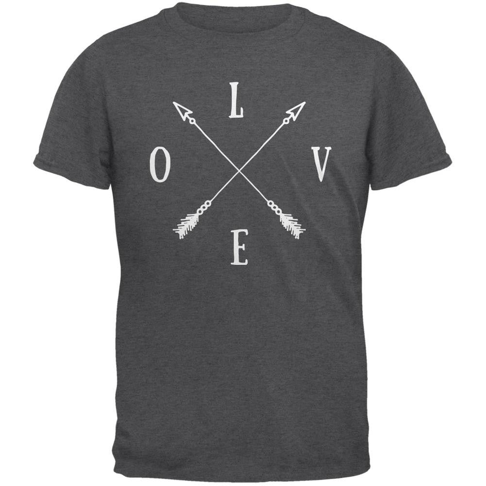 LOVE Tribal Crossed Arrows Dark Heather Adult T-Shirt Men's T-Shirts Old Glory 2XL Grey 