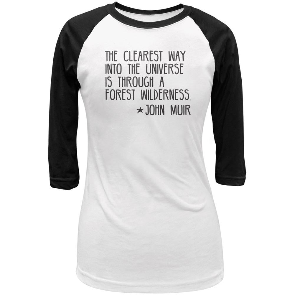 Forest Wilderness John Muir Black Juniors 3/4 Sleeve Raglan T-Shirt Juniors Raglans Old Glory LG Multi 