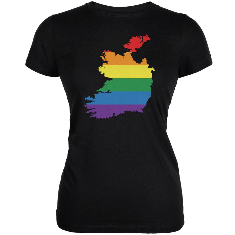 Ireland LGBT Gay Pride Rainbow Black Juniors Soft T-Shirt Juniors T-Shirts Old Glory 2XL Black 