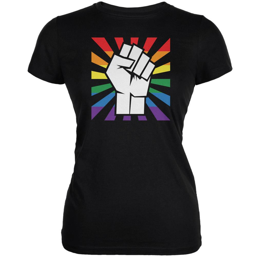 LGBT Gay Pride Raised Fist Black Juniors Soft T-Shirt Juniors T-Shirts Old Glory 2XL Black 