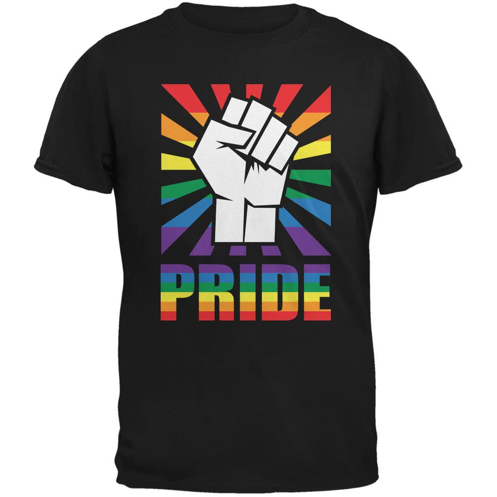 LGBT Gay Pride PRIDE Raised Fist Black Adult T-Shirt Men's T-Shirts Old Glory 2XL Black 