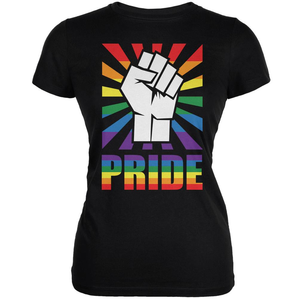 LGBT Gay Pride PRIDE Raised Fist Black Juniors Soft T-Shirt Juniors T-Shirts Old Glory 2XL Black 