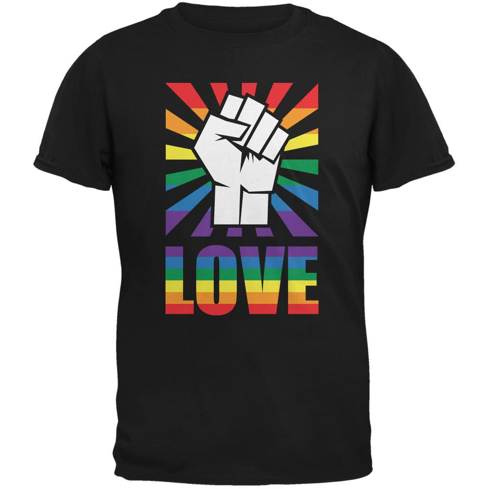 LGBT Gay Pride LOVE Raised Fist Black Adult T-Shirt Men's T-Shirts Old Glory 2XL Black 