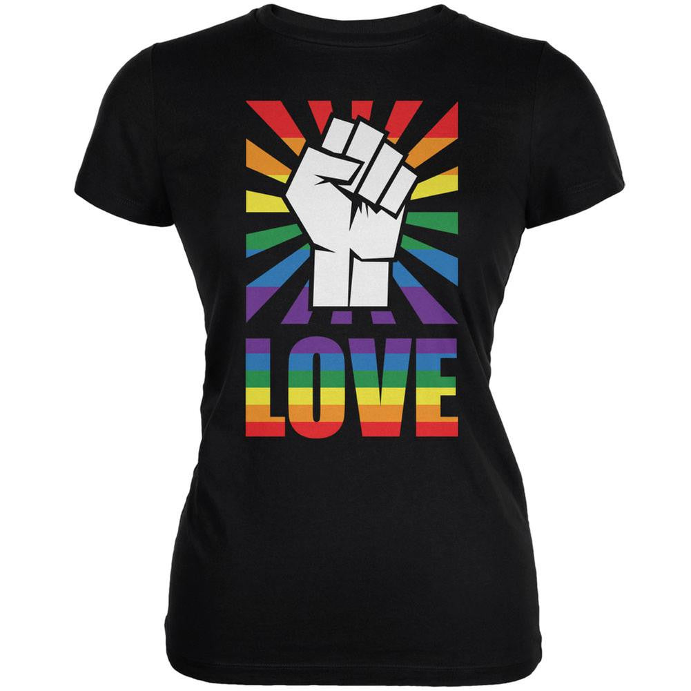 LGBT Gay Pride LOVE Raised Fist Black Juniors Soft T-Shirt Juniors T-Shirts Old Glory 2XL Black 