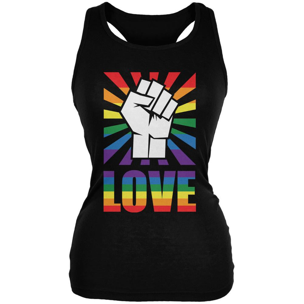 LGBT Gay Pride LOVE Raised Fist Black Juniors Soft Tank Top Juniors Tank Tops Old Glory SM  