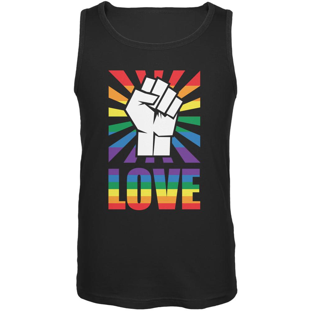 LGBT Gay Pride LOVE Raised Fist Black Adult Tank Top Men's Tank Tops Old Glory SM  