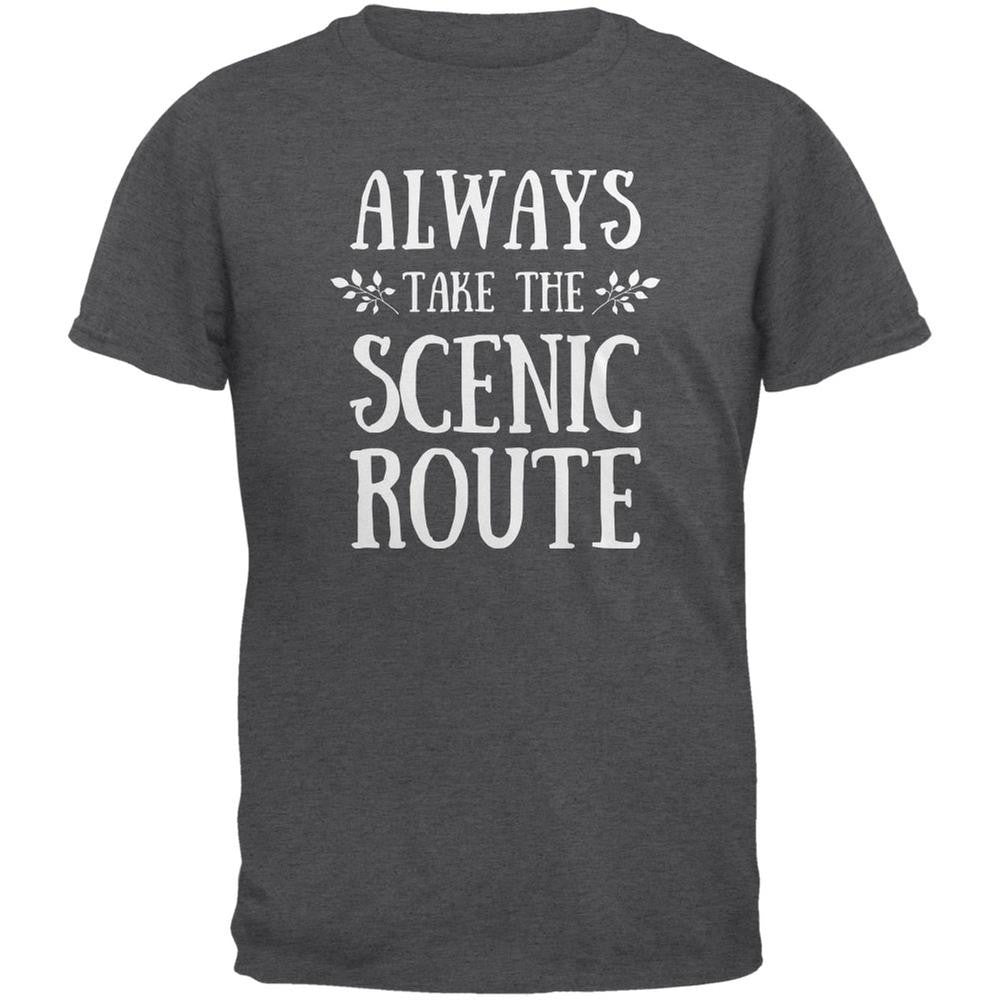 Hiking Always Take the Scenic Route Dark Heather Adult T-Shirt Men's T-Shirts Old Glory 2XL Grey 