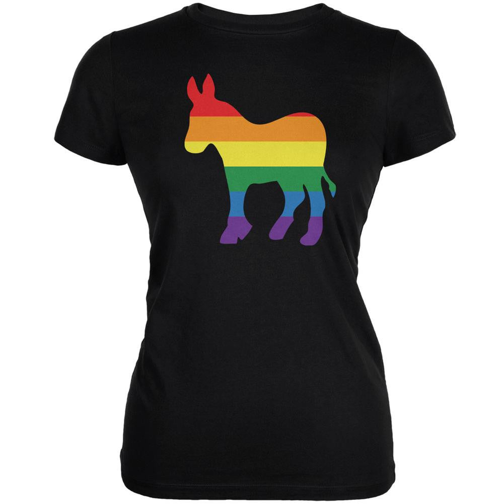 LGBT Gay Democrat Pride Donkey Black Juniors Soft T-Shirt Juniors T-Shirts Old Glory 2XL Black 