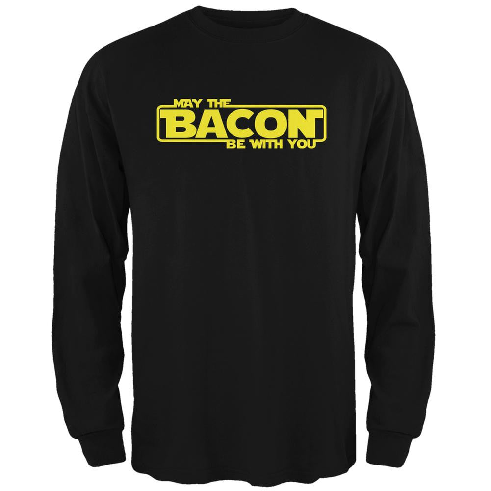 May The Bacon Be With You Black Adult Long Sleeve T-Shirt Men's Long Sleeves Old Glory 2XL Black 