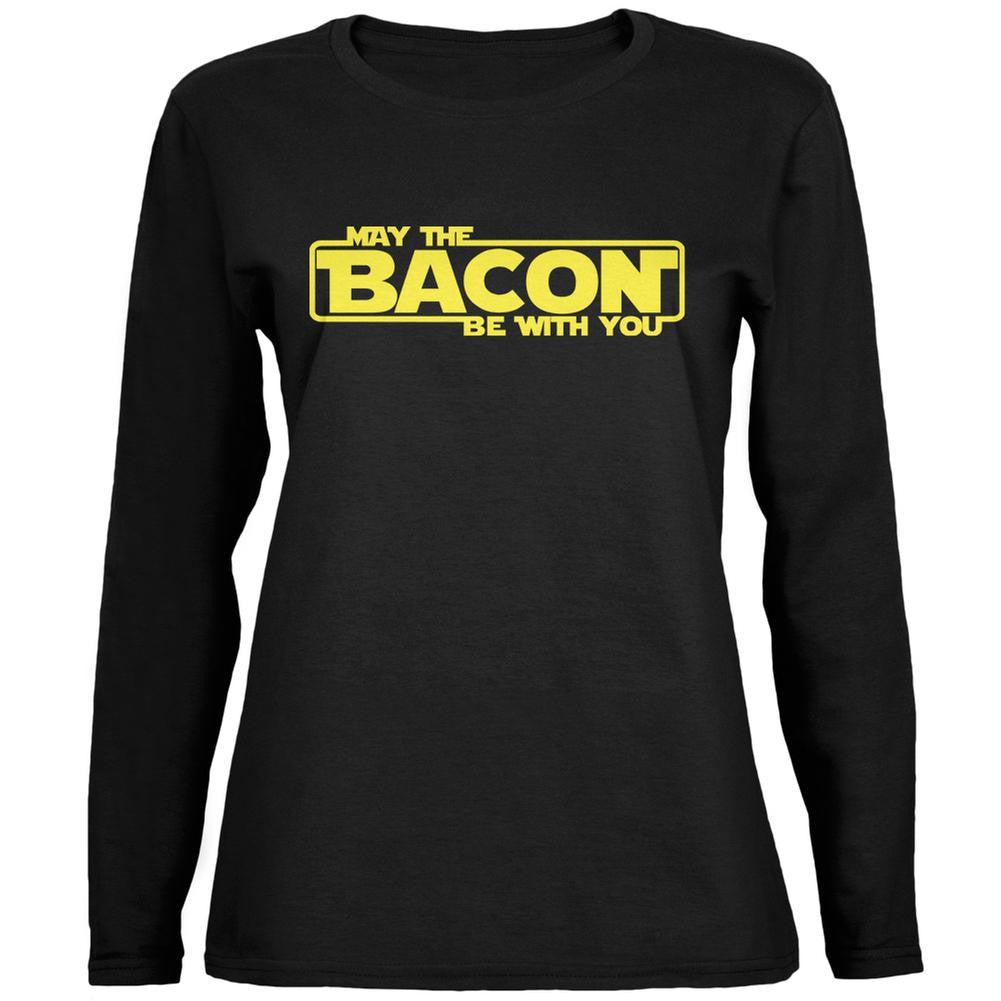 May The Bacon Be With You Black Ladies Long Sleeve T-Shirt Women's Long Sleeves Old Glory 2XL Black 