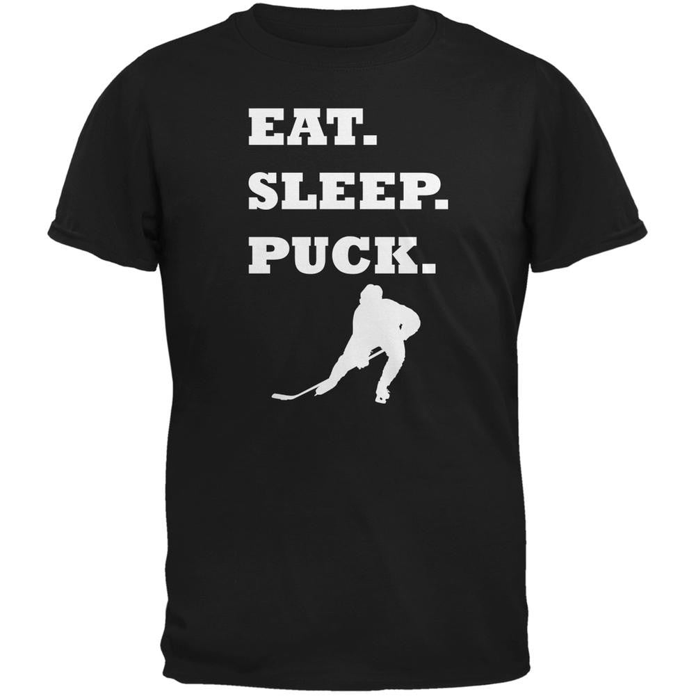 Eat Sleep Puck Black Adult T-Shirt Men's T-Shirts Old Glory 2XL Black 