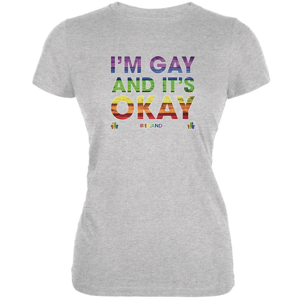 LGBT Gay Pride It's Okay I'm Gay Ireland Grey Juniors Soft T-Shirt Juniors T-Shirts Old Glory 2XL Grey 