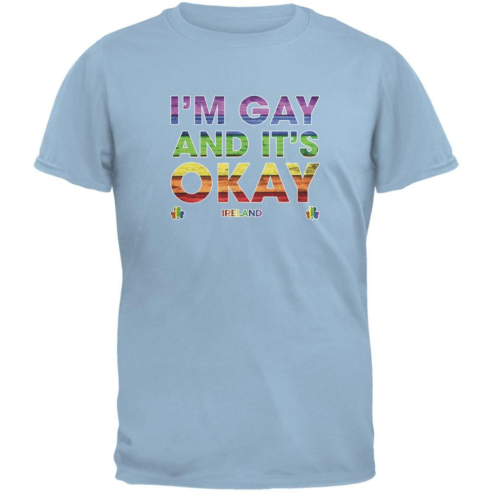 LGBT Gay Pride It's Okay I'm Gay Ireland Light Blue Adult T-Shirt Men's T-Shirts Old Glory 2XL Blue 