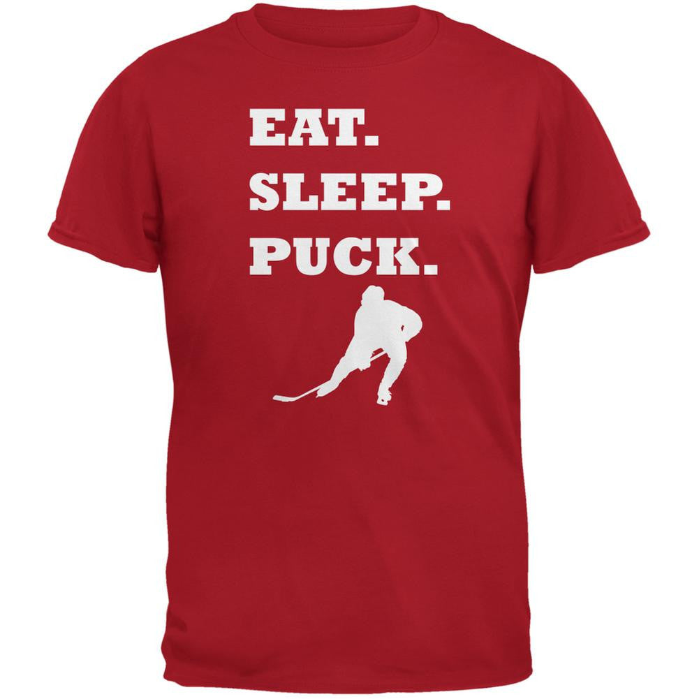 Eat Sleep Puck Red Adult T-Shirt Men's T-Shirts Old Glory 2XL Red 