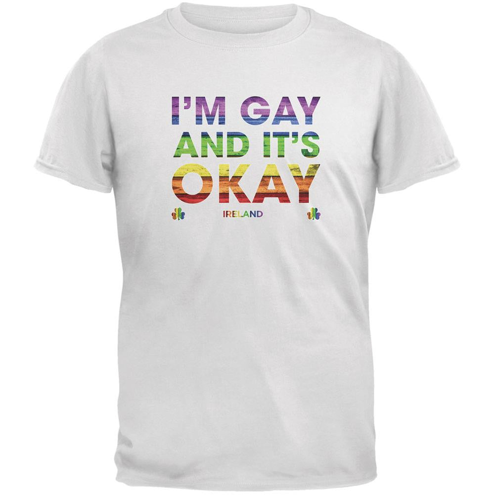 LGBT Gay Pride It's Okay I'm Gay Ireland White Adult T-Shirt Men's T-Shirts Old Glory 2XL White 