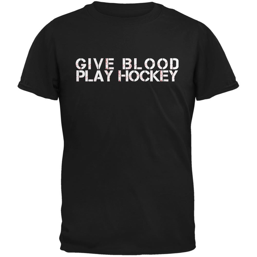 Give Blood Play Hockey Black Adult T-Shirt Men's T-Shirts Old Glory 2XL Black 