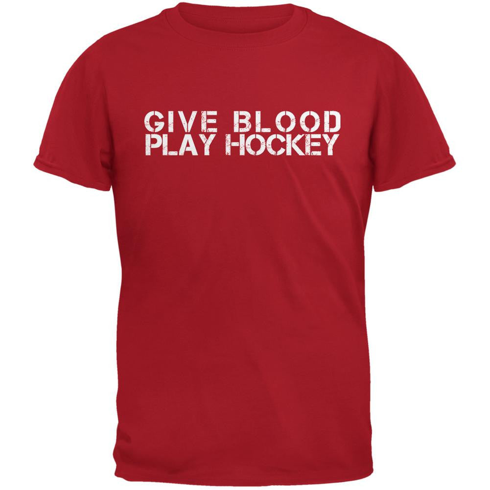 Give Blood Play Hockey Red Adult T-Shirt Men's T-Shirts Old Glory 2XL Red 