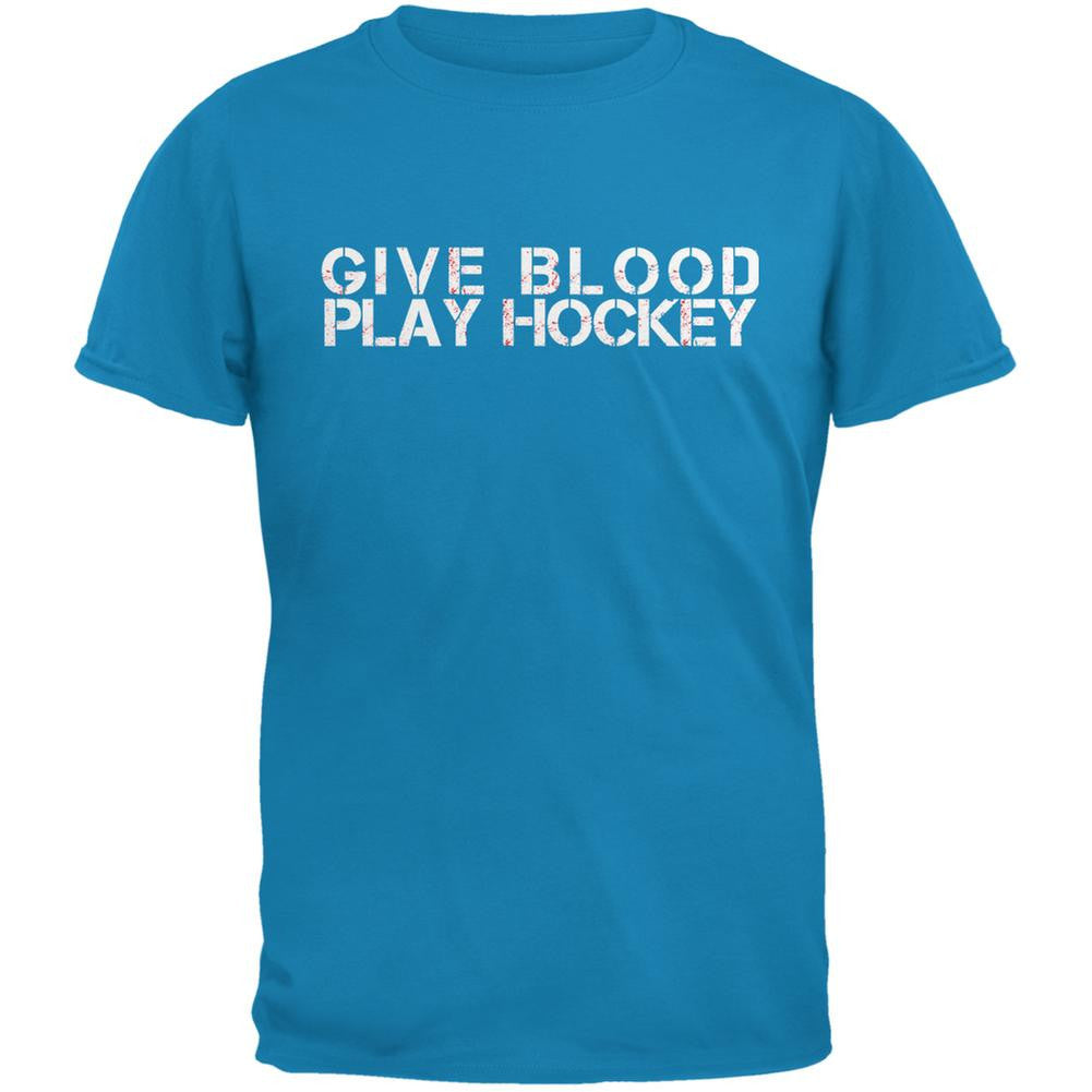 Give Blood Play Hockey Sapphire Blue Adult T-Shirt Men's T-Shirts Old Glory 2XL Blue 