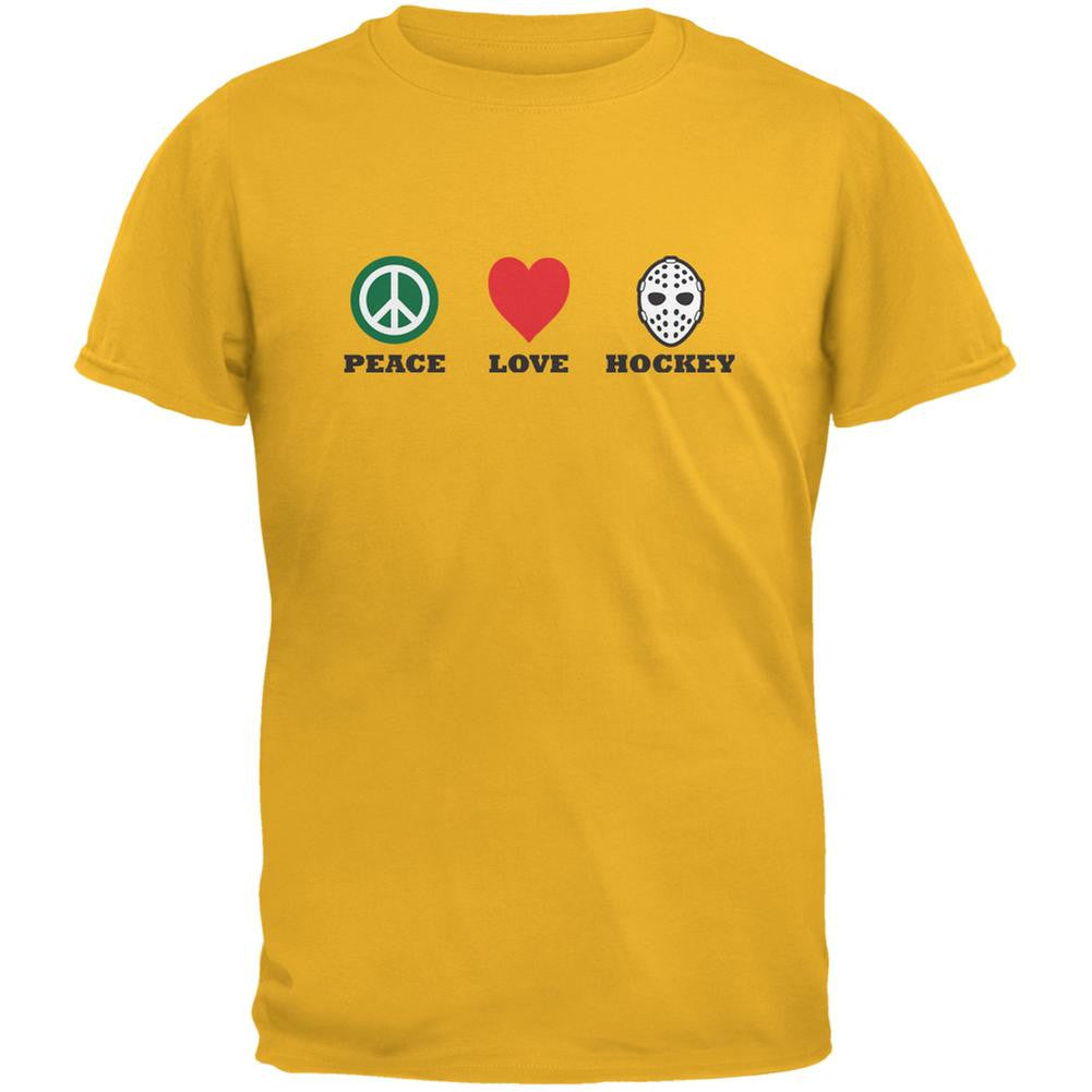 Peace Love Hockey Gold Youth T-Shirt Youth T-Shirts Old Glory LG Gold 