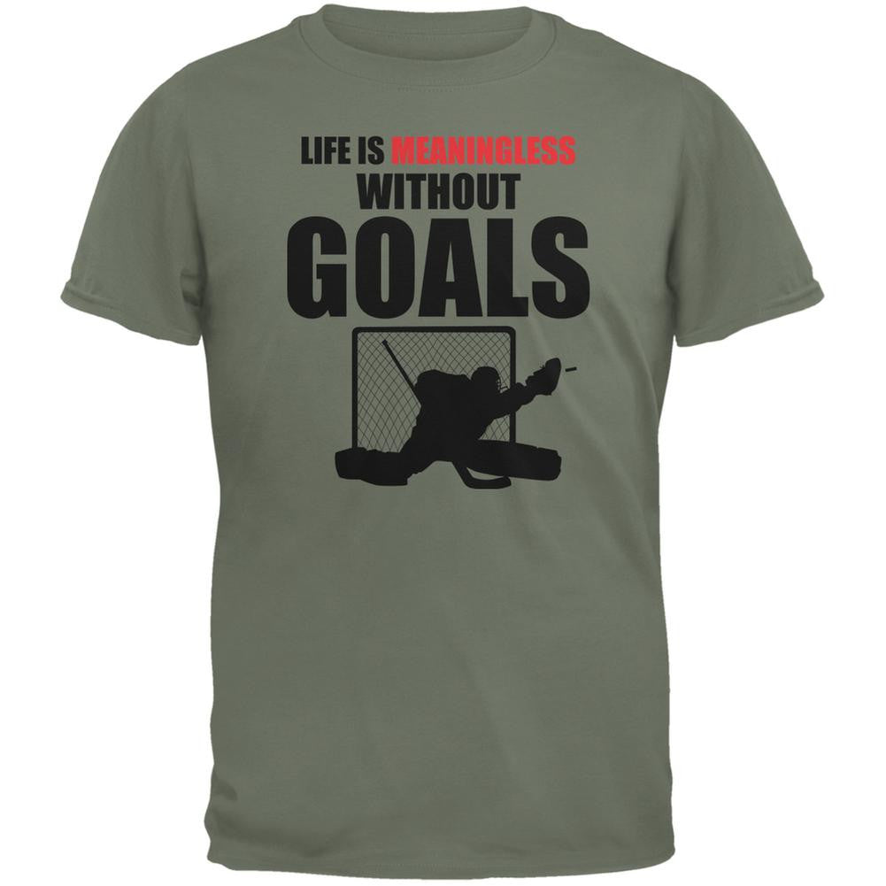 Hockey Life Is Meaningless Without Goals Military Green Adult T-Shirt Men's T-Shirts Old Glory 2XL Green 