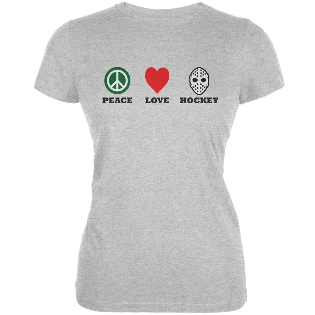 Peace Love Hockey Heather Grey Juniors Soft T-Shirt Juniors T-Shirts Old Glory 2XL Grey 