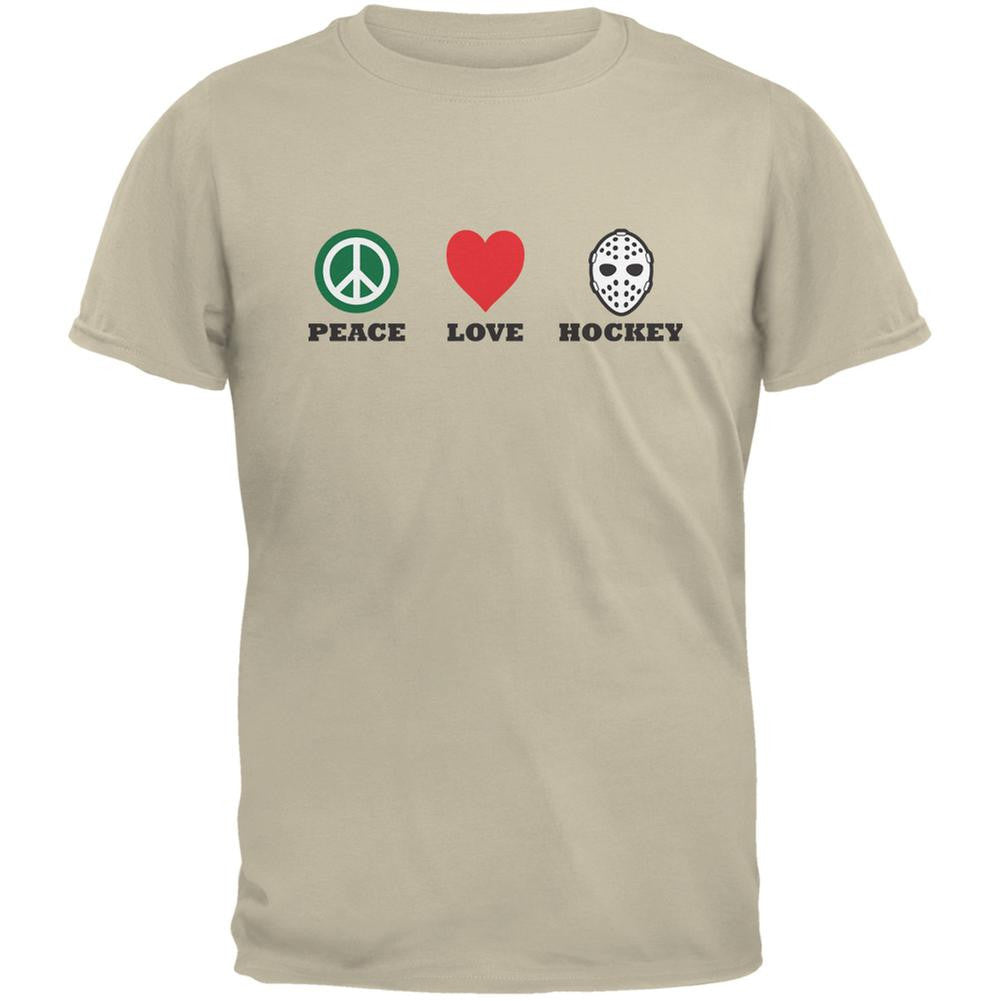 Peace Love Hockey Sand Adult T-Shirt Men's T-Shirts Old Glory 2XL Beige 