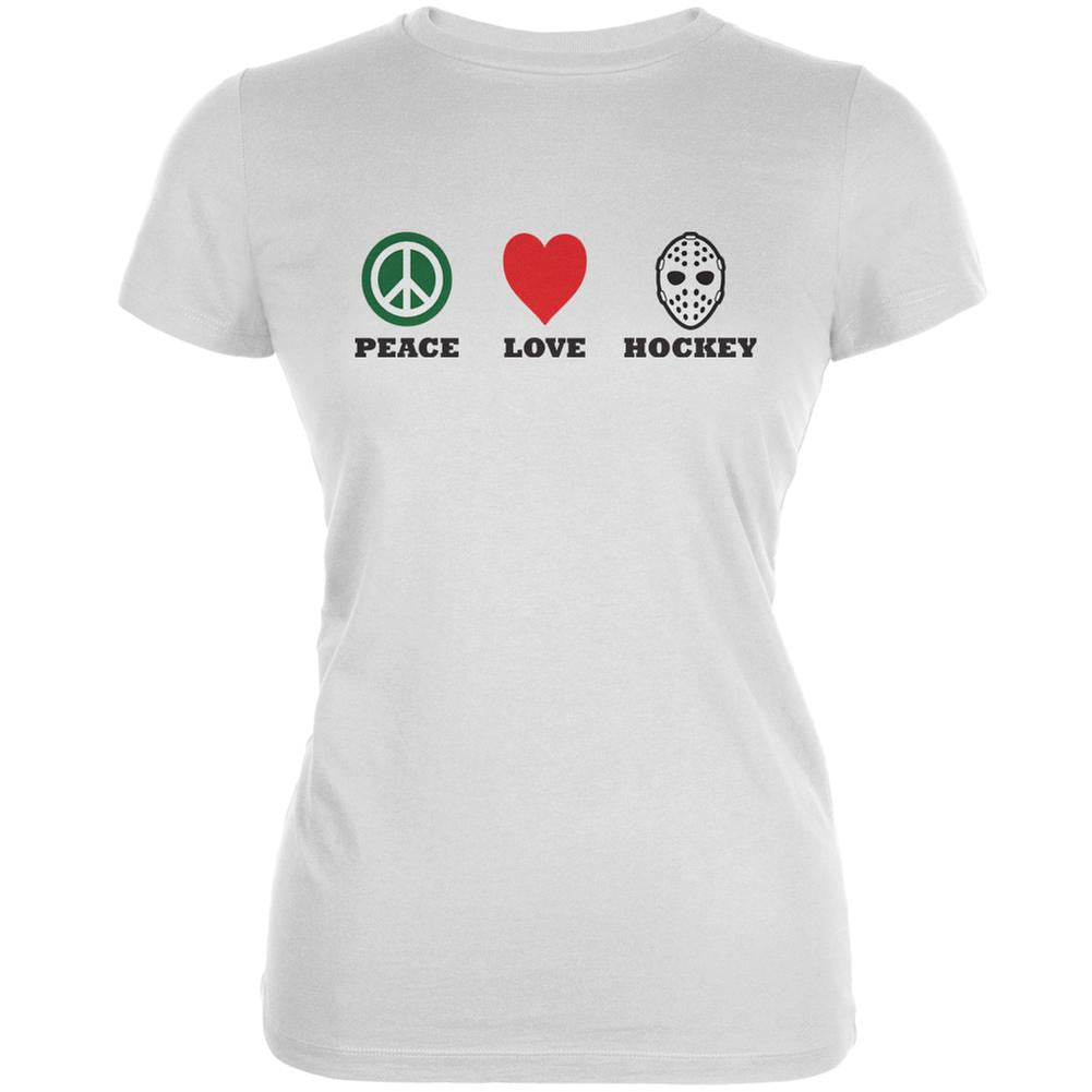 Peace Love Hockey White Juniors Soft T-Shirt Juniors T-Shirts Old Glory 2XL White 