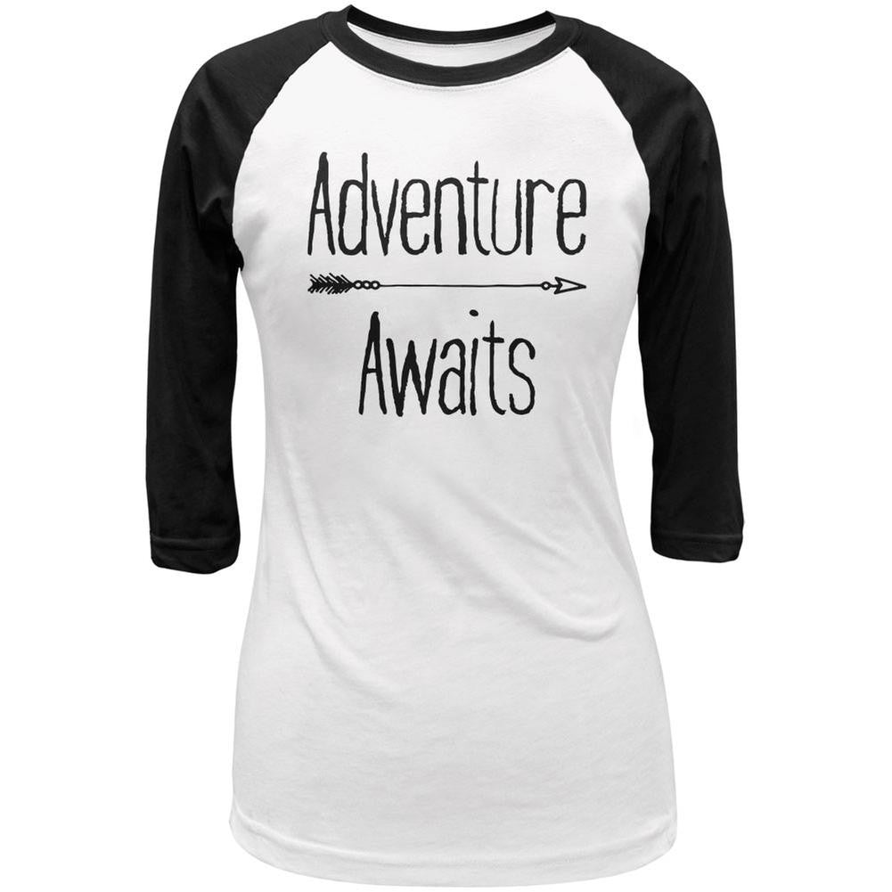 Adventure Awaits Native Arrow White/Black Juniors 3/4 Sleeve Raglan T-Shirt Juniors Raglans Old Glory LG Multi 