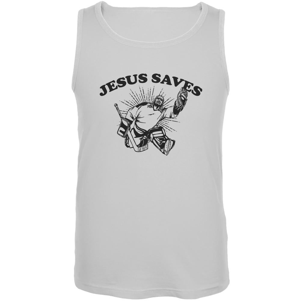 Jesus Saves Hockey White Adult Tank Top Men's Tank Tops Old Glory 2XL White 