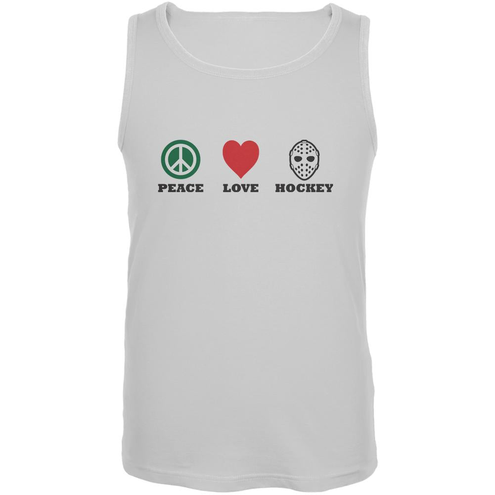 Peace Love Hockey White Adult Tank Top Men's Tank Tops Old Glory 2XL White 