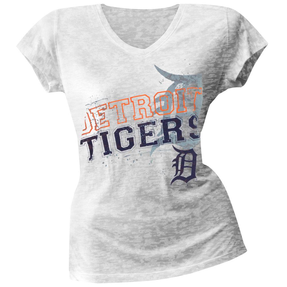 Detroit Tigers - Splatter Logo Juniors Burnout T-Shirt Juniors T-Shirts Detroit Tigers LG White 