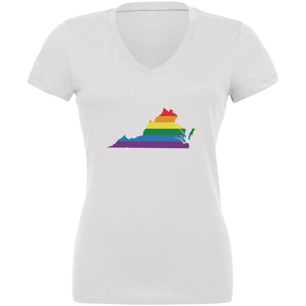 Virginia LGBT Gay Pride Rainbow White Juniors V-Neck T-Shirt Juniors V-Neck T-Shirts Old Glory 2XL White 