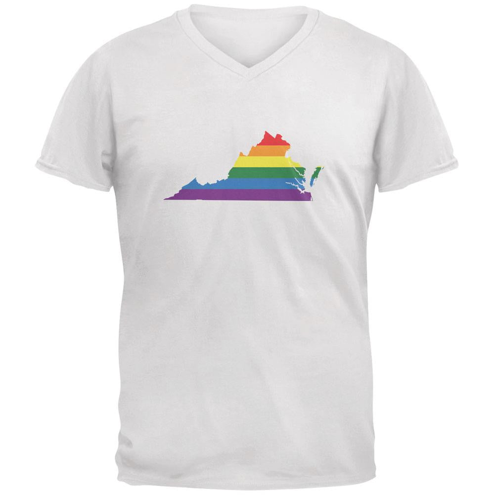 Virginia LGBT Gay Pride Rainbow White Adult V-Neck T-Shirt Men's T-Shirts Old Glory 2XL White 