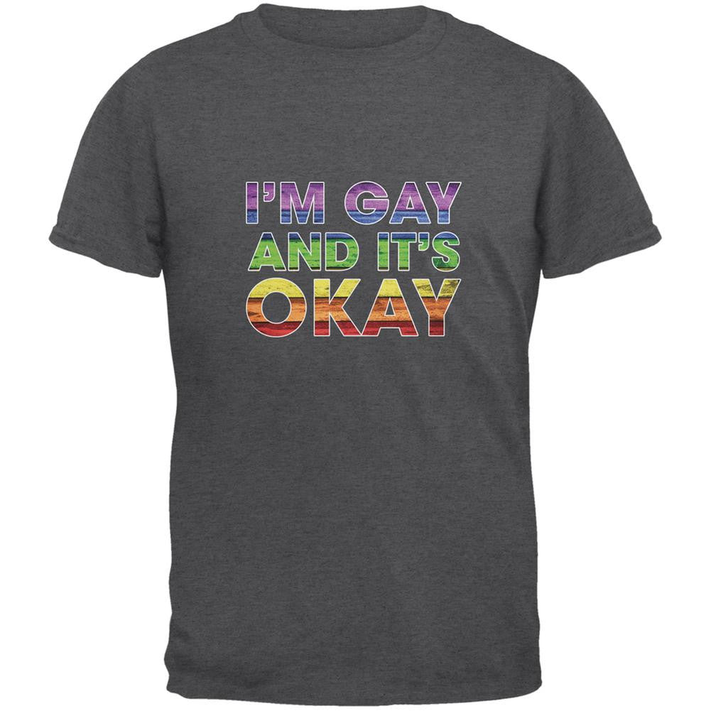 LGBT Gay Pride It's Okay I'm Gay Generic Dark Heather Adult T-Shirt Men's T-Shirts Old Glory 2XL Grey 