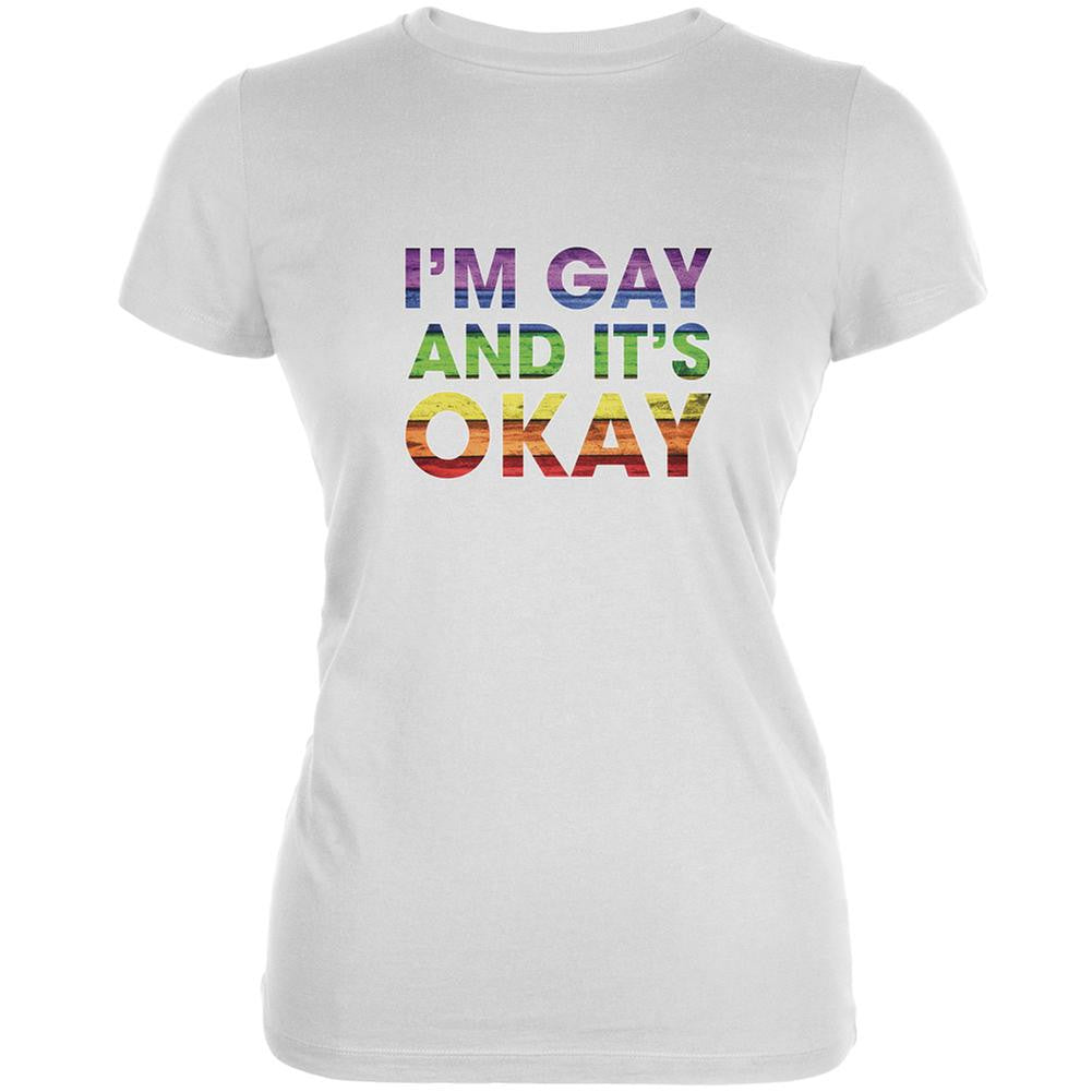 LGBT Gay Pride It's Okay I'm Gay Generic White Juniors Soft T-Shirt Juniors T-Shirts Old Glory 2XL White 