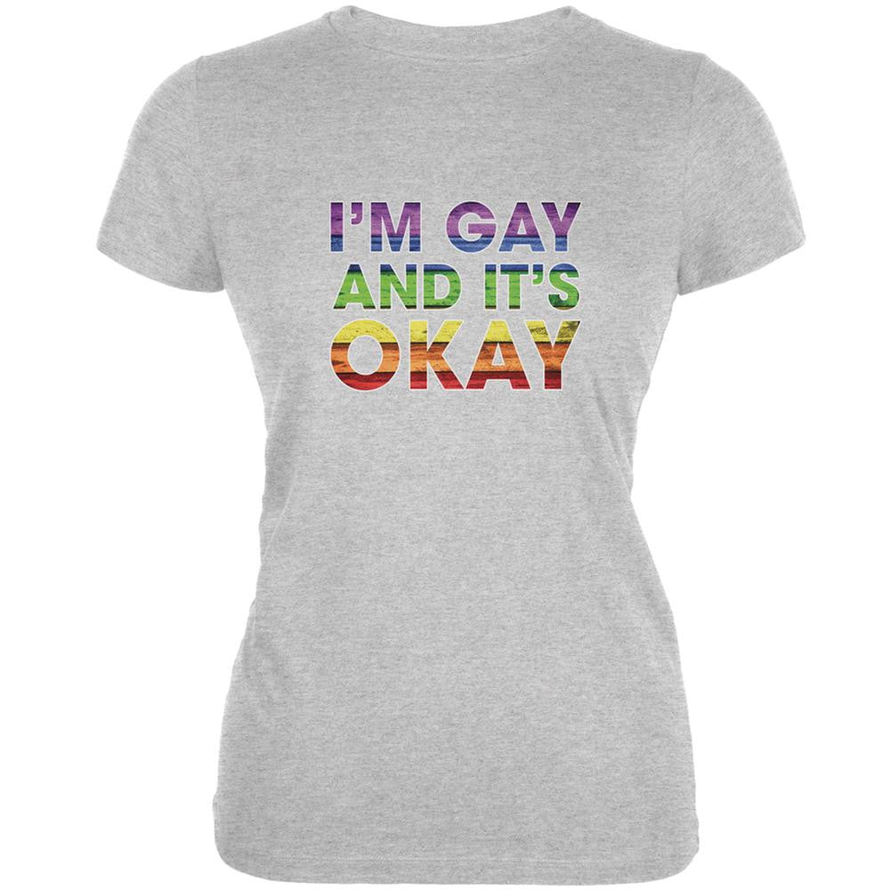 LGBT Gay Pride It's Okay I'm Gay Heather Grey Juniors Soft T-Shirt Juniors T-Shirts Old Glory 2XL Grey 